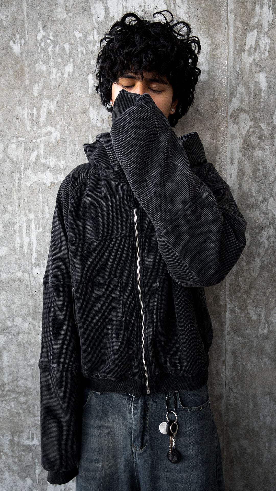 Reversible Waffle Knit Zip-Up