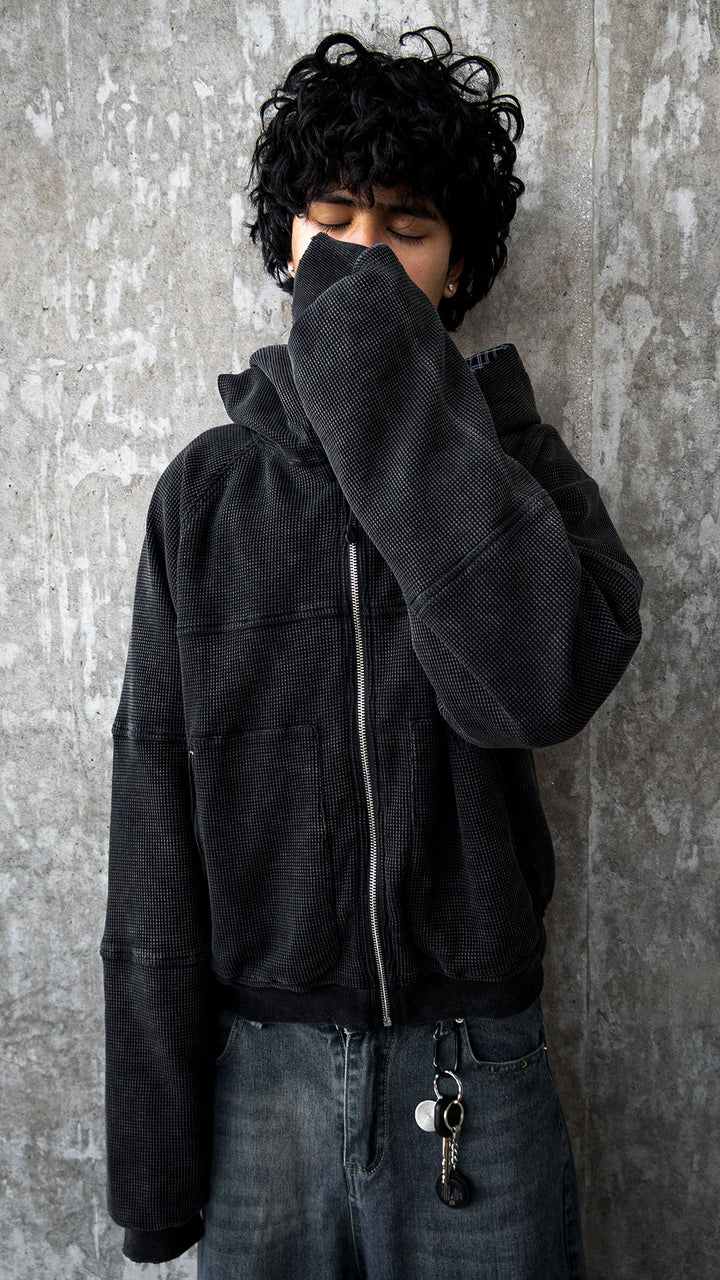 Reversible Waffle Knit Zip-Up